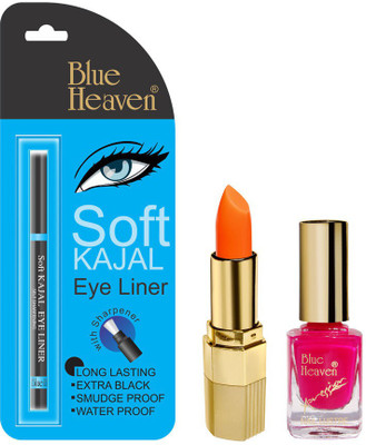 

Blue Heaven Lipstick ON 100, Nail Paint 993 & Kajal Liner Combo(Set of 3)