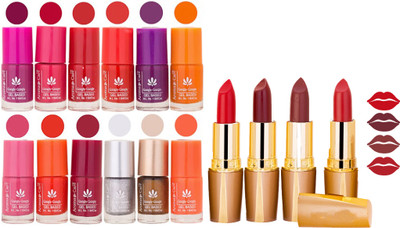 

Aroma Care 12 Piece Vibrant Color Nail Polish Combo Set With 4 Rythm Creamy Matte Lipstick Combo 141(Set of 16)