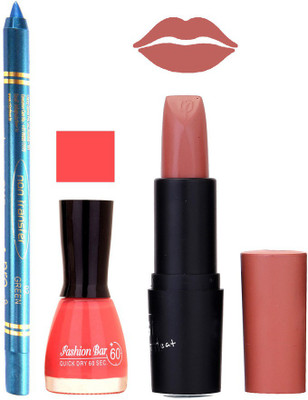 

Fashion Bar Nail Polish , otg Lipstick , Turquoise Blue Kajal Combo127(Set of 3)