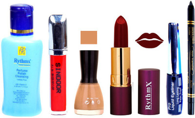 

Rythmx Lipstick ,Remover, Sindoor, Nail Polish,EyeLiner,Black Kajal, Makeup kit Combo 12122(Set of 6)