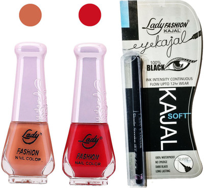 

Lady Fashion Nail Polish And Kajal Combo(Set of 3)
