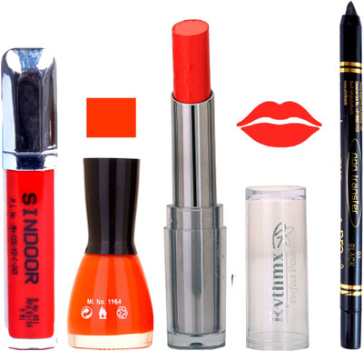 

Rythmx Lipstick Sindoor,Nail Polish,Black Kajal Makeup Pack Combo 671(Set of 4)