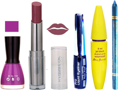 

Rythmx Lipstick, Nail Polish, Kajal, Eyeliner, Mascara, Sindoor, Nail Polish Remover Makeup kit Combo offer Pack of 7(Set of 7)