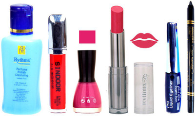 

Rythmx Lipstick And Nail Polish + Eyliner + Sindoor + Remover + Kajal Makeup Combo Pack(Set of 6)
