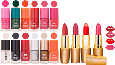 

Aroma Care 12 Piece Vibrant Color Nail Polish Combo Set With 4 Rythm Creamy Matte Lipstick Combo 190(Set of 16)