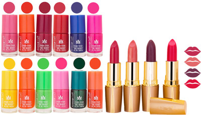 

Aroma Care 12 Piece Vibrant Color Nail Polish Combo Set With 4 Rythm Creamy Matte Lipstick Combo 111(Set of 16)