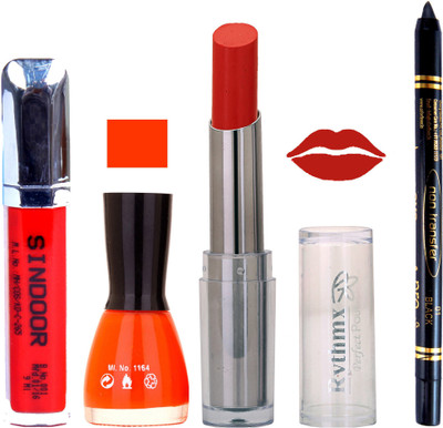 

Rythmx Lipstick Sindoor,Nail Polish,Black Kajal Makeup Pack Combo 672(Set of 4)