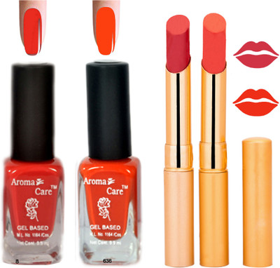 

Aroma Care Black Cap Nail Polish RHYTHM Orange Lipstick Combo 110(Set of 4)