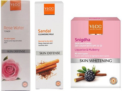 

VLCC Sandal Clesing Milk-Rose Water Toner & Snigdha Skin Whitening Day Cream-Spf 25 Combo(Set of 3)