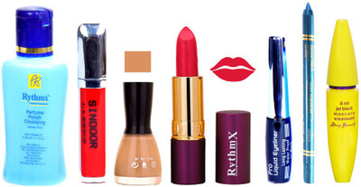 

Rythmx Lipstick ,Polish Remover, Sindoor, Nail Polish,EyeLiner,Turqoise Blue Kajal, Mascara, Makeup kit Combo 14062(Set of 7)