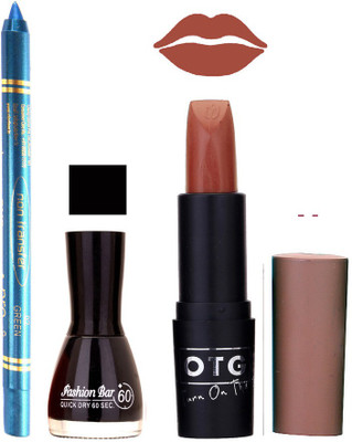 

Fashion Bar Nail Polish , otg Lipstick , Turquoise Blue Kajal Combo41(Set of 3)