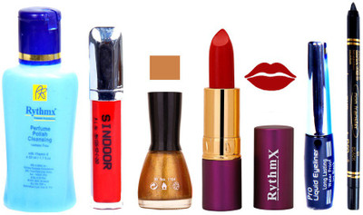 

Rythmx Lipstick ,Remover, Sindoor, Nail Polish,EyeLiner,Black Kajal, Makeup kit Combo 12100(Set of 6)