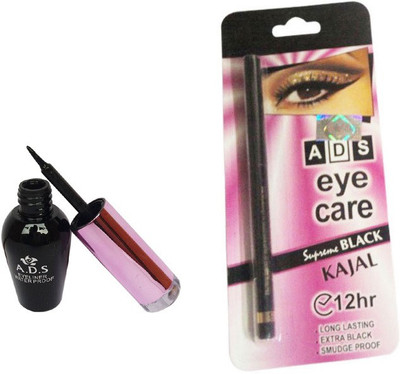 

ADS Waterproof Eyeliner with Eye Care Kajal(Set of 2)