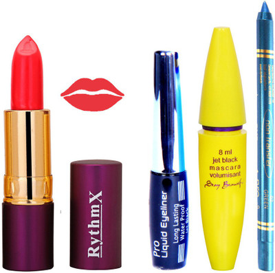 

Rythmx Lipstick ,Black Eyeliner,Kajal, Jet Mascara Makeup Combo Pack(Set of 4)