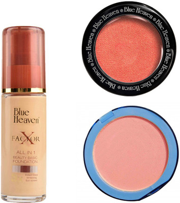 

Blue Heaven X Factor Foundation (Natural), Silk On Face Compact (Pink) & Diamond Blush on 503(Set of 3)