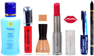 

Rythmx Lipstick And Nail Polish + Eyliner + Sindoor + Remover + Kajal Makeup Combo Pack(Set of 6)