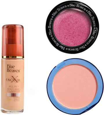 

Blue Heaven X Factor Foundation (Blush), Silk On Face Compact (Skin) & Diamond Blush on 506(Set of 3)