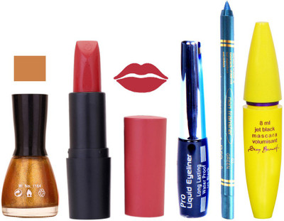 

Rythmx Lipstick, Nail Polish, Eyeliner,Turqoise Blue Kajal Makeup Combo Kit 1285(Set of 5)