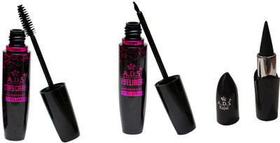 

ADS Waterproof Eyeliner / Mascara with PhotoGenic Ultimate Black Kajal(Set of 3)
