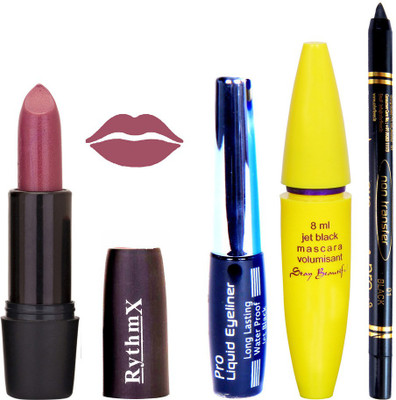 

Rythmx Voilet Pink Lipstick Bold Look Eyeliner Black kajal Magnum Beauty Maskara Kit 10111(Set of 4)