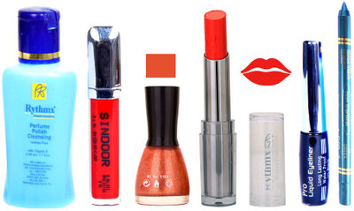 

Rythmx Lipstick And Nail Polish + Eyliner + Sindoor + Remover + Kajal Makeup Combo Pack(Set of 6)