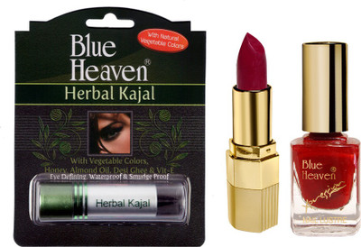 

Blue Heaven Xpression Lipstick Mr 103, Xpression Nail Paint 919 & Herbal Kajal Combo.(Set of 3)