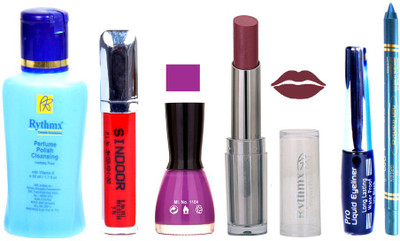 

Rythmx Lipstick And Nail Polish + Eyliner + Sindoor + Remover + Kajal Makeup Combo Pack(Set of 6)