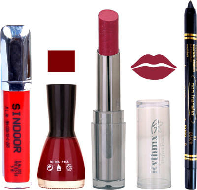 

Rythmx Lipstick Sindoor,Nail Polish,Black Kajal Makeup Pack Combo 662(Set of 4)