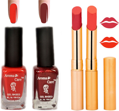 

Aroma Care Black Cap Nail Polish RHYTHM Orange Lipstick Combo 107(Set of 4)