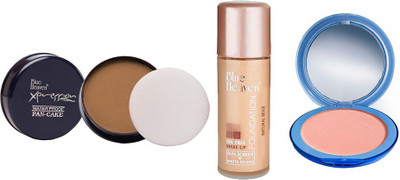 

Blue Heaven Xpression Pan Cake (76), Oil Free Foundation (Natural Beige) & Silk On Face Compact (SKIN) Combo.(Set of 3)