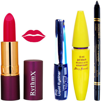 

Rythmx Lipstick ,Black Eyeliner,Kajal, Jet Mascara Makeup Combo Pack(Set of 4)