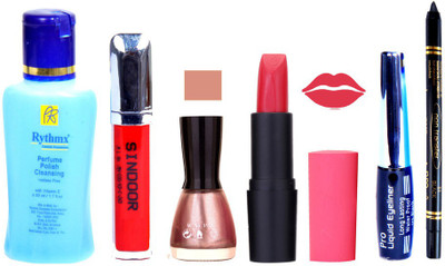 

Rythmx OTG Lipstick, Sindoor, Nail Polish,EyeLiner, Remover,Black Kajal, Makeup kit Combo 10092(Set of 6)