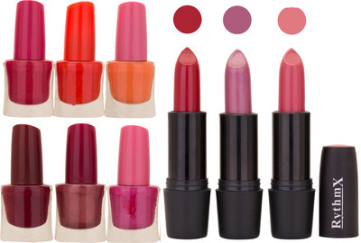 

Rythmx NEW NEON IMPORTANT NAIL POLISHES AND BLACK LIPSTICKS COMBO 047(Set of 9)