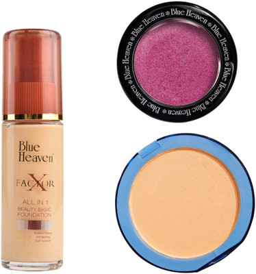 

Blue Heaven X Factor Foundation (Natural), Silk On Face Compact (Natural) & Diamond Blush on 501(Set of 3)
