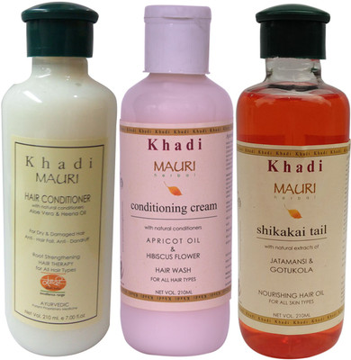 

Khadi Mauri Herbal Hair Conditioner - Cream Shampoo & Shikakai Oil Combo Pack of 3 Ayurvedic Natural 210 ml each(Set of 3)