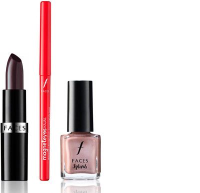 

Faces Go Chic Lipstick Wild Orchid+ Magneteyes Kajal + Splash Nail Enamelsilken Pink(Set of 3)