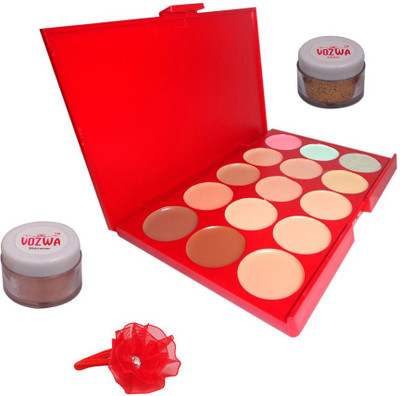 

Vozwa Copper Shimmer Powder, Golden Glitter, 15 Shades Concealer and Band(Set of 4)