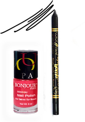 

Bonjour Paris Color Fever 907 Black Pro Kajal+Pink Nail Polish(Set of 2)