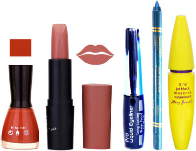

Rythmx Lipstick, Nail Polish, Eyeliner,Turqoise Blue Kajal Makeup Combo Kit 1271(Set of 5)
