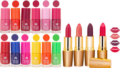 

Aroma Care 12 Piece Vibrant Color Nail Polish Combo Set With 4 Rythm Creamy Matte Lipstick Combo 110(Set of 16)