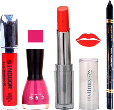 

Rythmx Lipstick Sindoor,Nail Polish,Black Kajal Makeup Pack Combo 658(Set of 4)