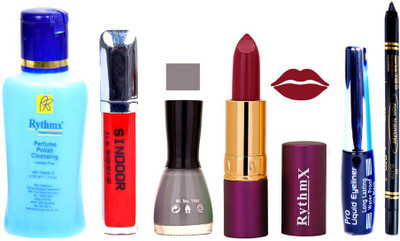 

Rythmx Lipstick ,Remover, Sindoor, Nail Polish,EyeLiner,Black Kajal, Makeup kit Combo 12115(Set of 6)
