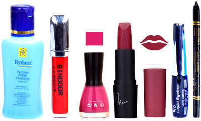 

Rythmx Remover, OTG Lipstick, Sindoor, Nail Polish,EyeLiner, Remover,Black Kajal, Makeup kit Combo 10080(Set of 6)