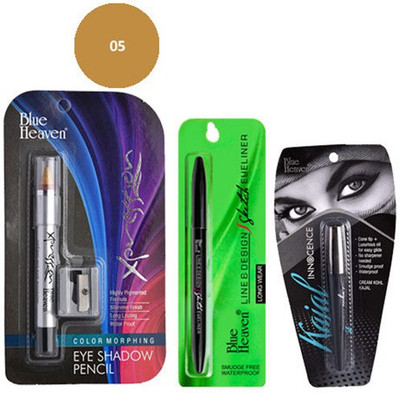 

Blue Heaven Line Design Sketch Eyeliner , Xpression Eye Shadow Pencil 05 & Innocence Kajal(Set of 3)