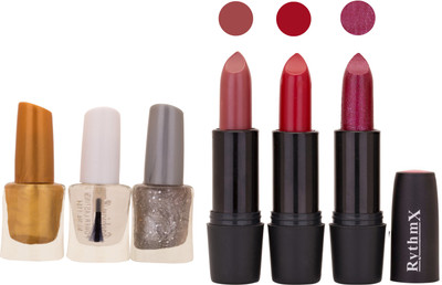 

Rythmx NEW NEON IMPORTANT NAIL POLISHES AND BLACK LIPSTICKS COMBO 059(Set of 6)