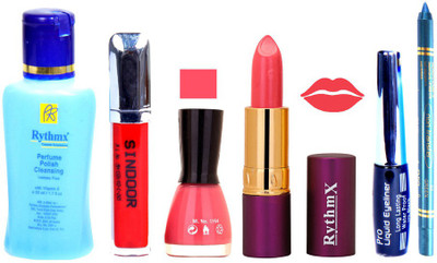 

Rythmx Lipstick ,Remover, Sindoor, Nail Polish,EyeLiner,Turqoise Blue Kajal, Makeup kit Combo 12048(Set of 6)