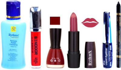 

Rythmx Purple Lipstick Maroon Nail Polish Remover Eye Liner Sindoor Black Kajal Combo Kit 9834(Set of 6)