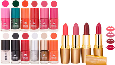 

Aroma Care 12 Piece Vibrant Color Nail Polish Combo Set With 4 Rythm Creamy Matte Lipstick Combo 95(Set of 16)