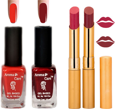 

Aroma Care Black Cap Nail Polish RHYTHM Red Lipstick Combo 021(Set of 4)