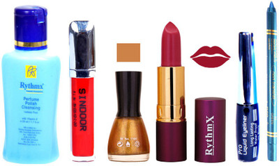 

Rythmx Lipstick ,Remover, Sindoor, Nail Polish,EyeLiner,Turqoise Blue Kajal, Makeup kit Combo 12041(Set of 6)